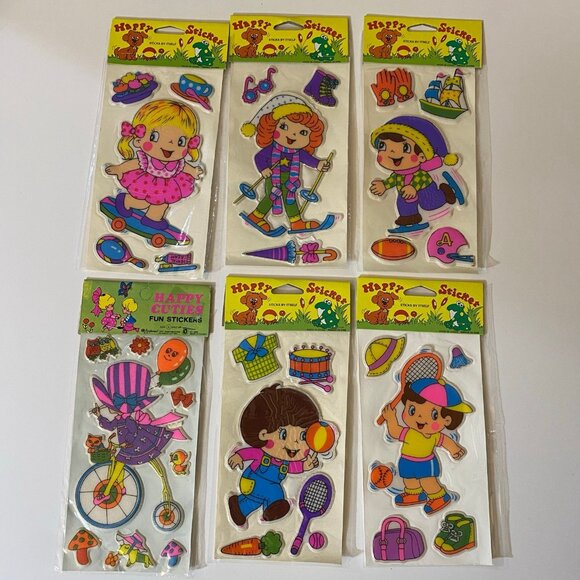 Vintage Happy Stickers & 1976 Imperial Happy Cuties Puffy Fun Stickers Set Of 12 - Picture 2 of 11